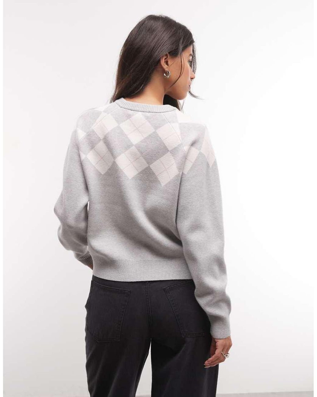 French Connection Gray Knitted Light Argyle Print Jumper