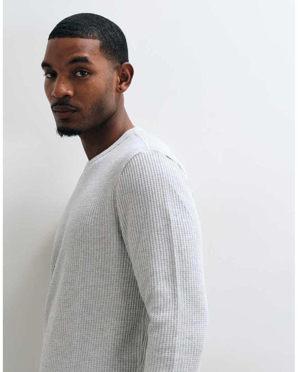 Abercrombie & Fitch White Waffle Crew Neck Long Sleeve Top for men