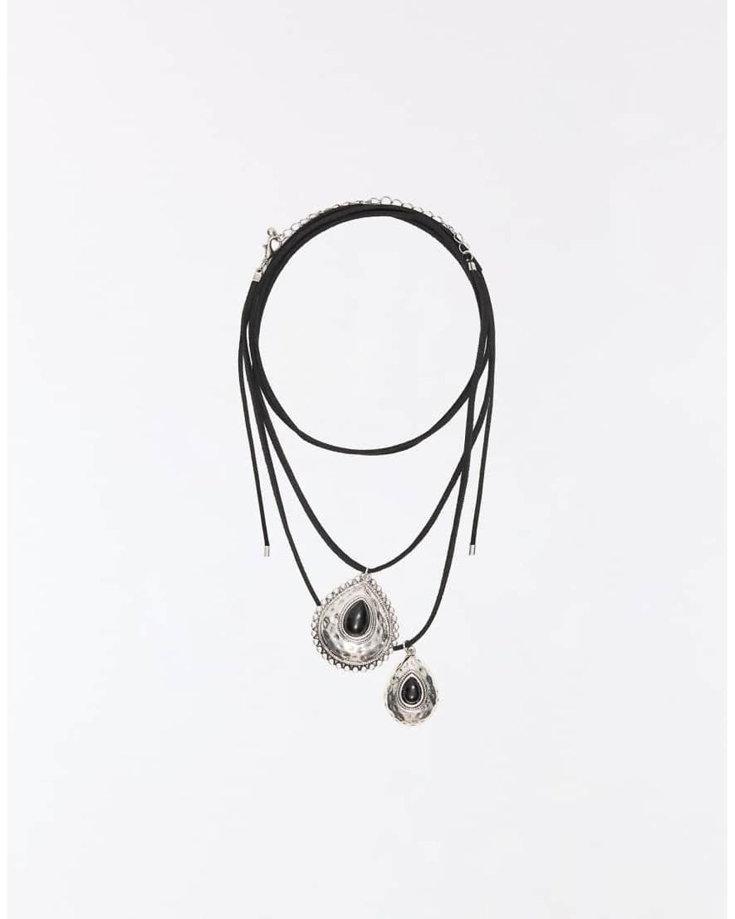 Bershka Black Pack Of 2 Stone Pendant Necklaces