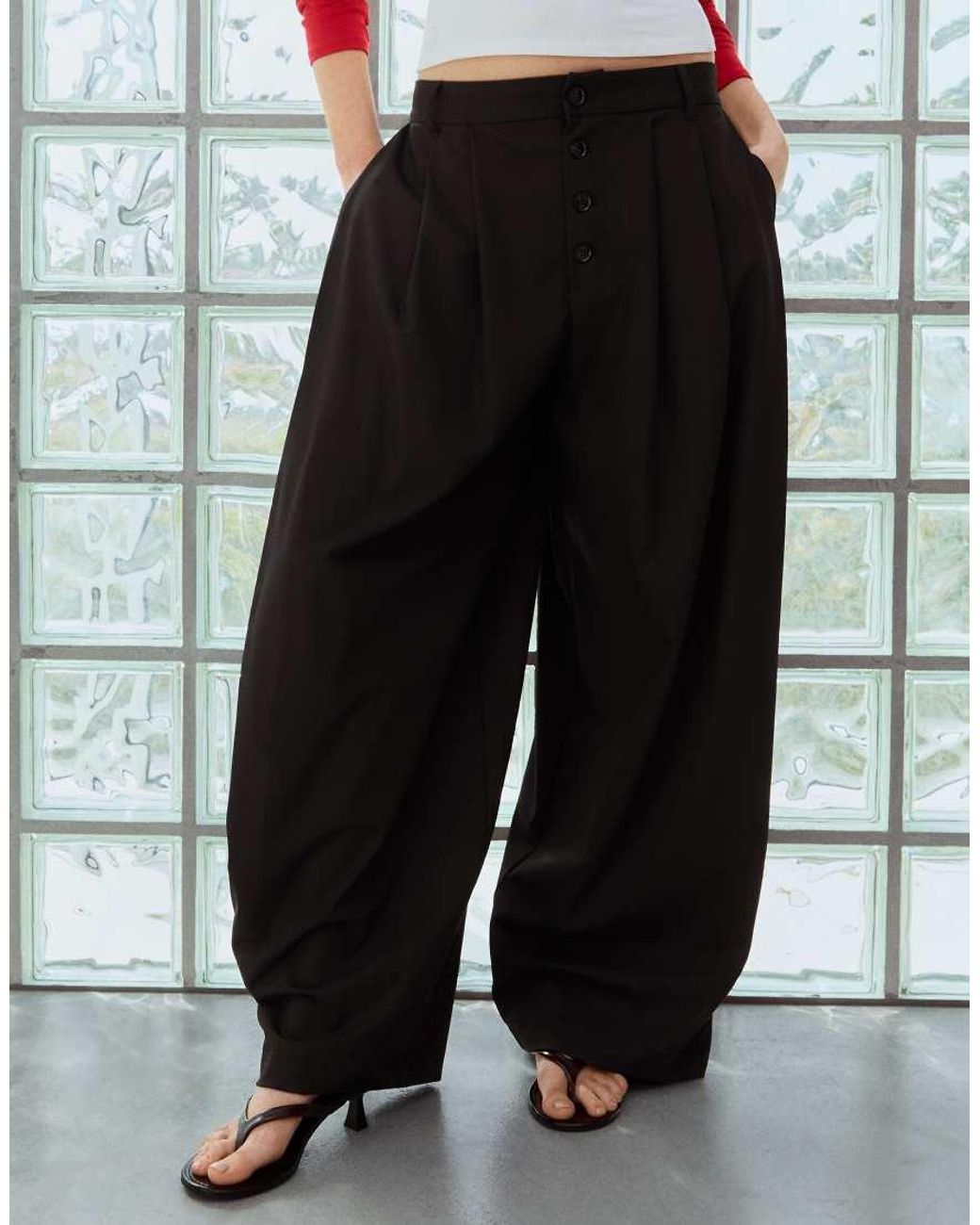 Bershka Gray Side-pleat Trousers