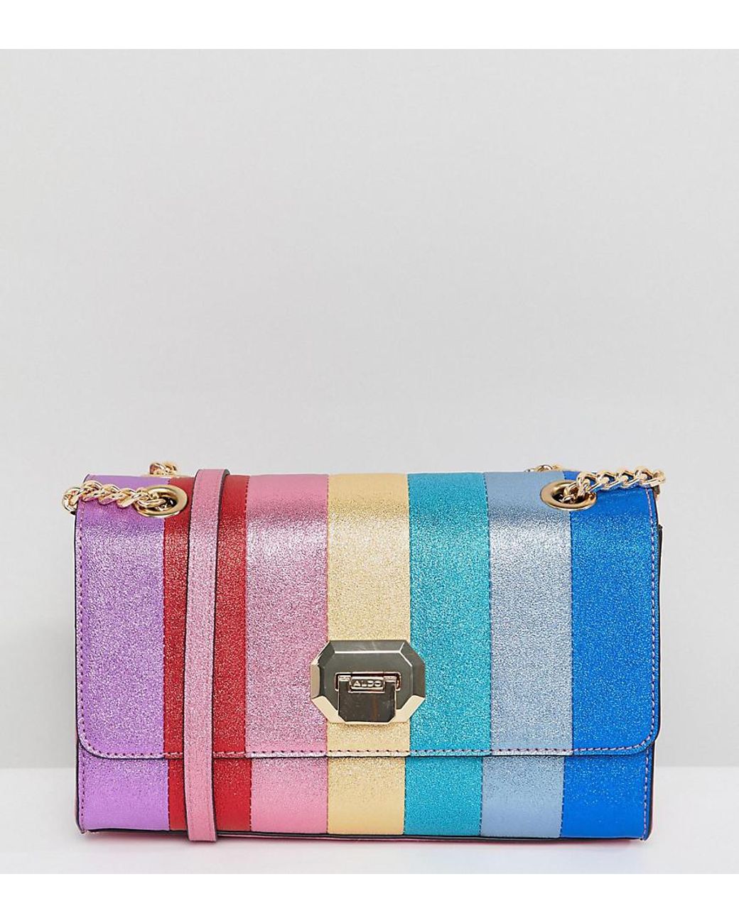 ALDO Leather Cambarreri Rainbow Glitter Striped Cross Body Bag 