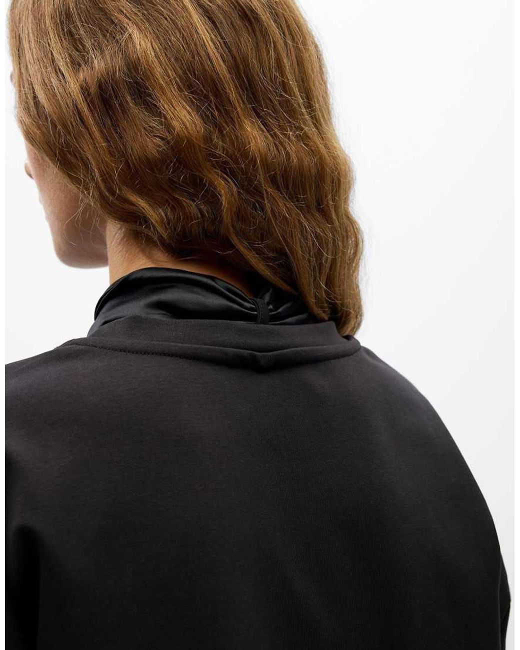 Object Black Tibi Jersey Oversized High Neck 2/4 Sleeves Stretch Drop Shoulder Top