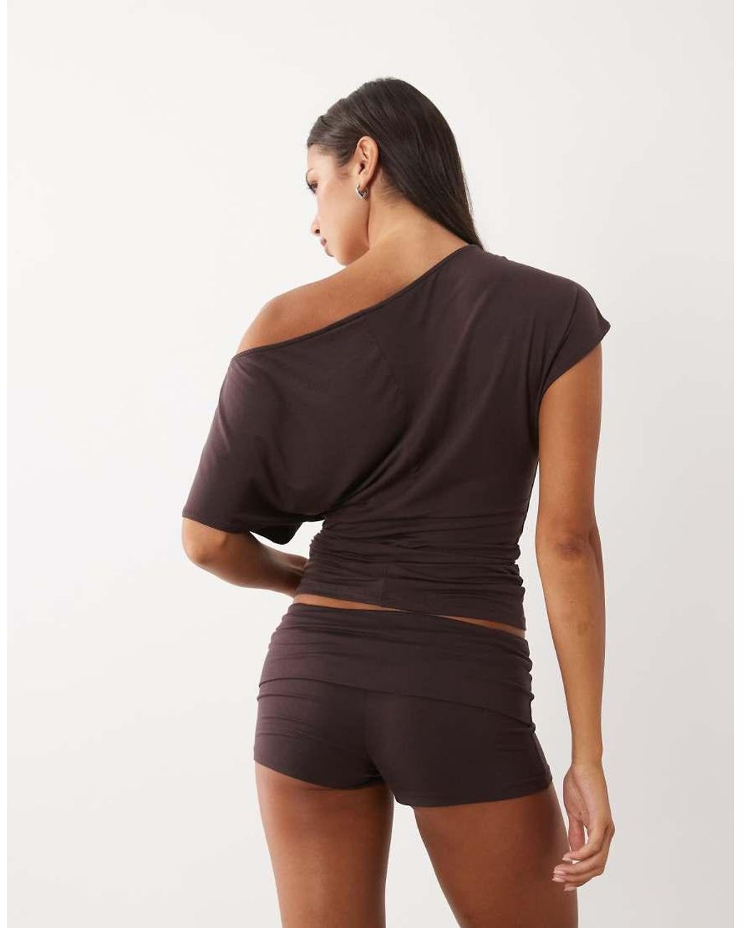 Gina Tricot Brown Short Sleeve Cinche Lounge Top Co-ord