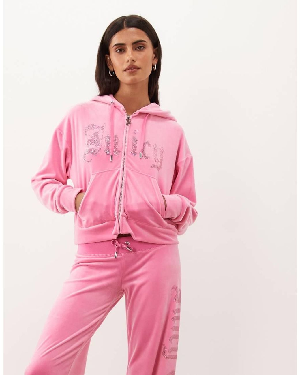 Juicy Couture Pink Iccle Diamante Logo Zip Up Hoodie Co-ord