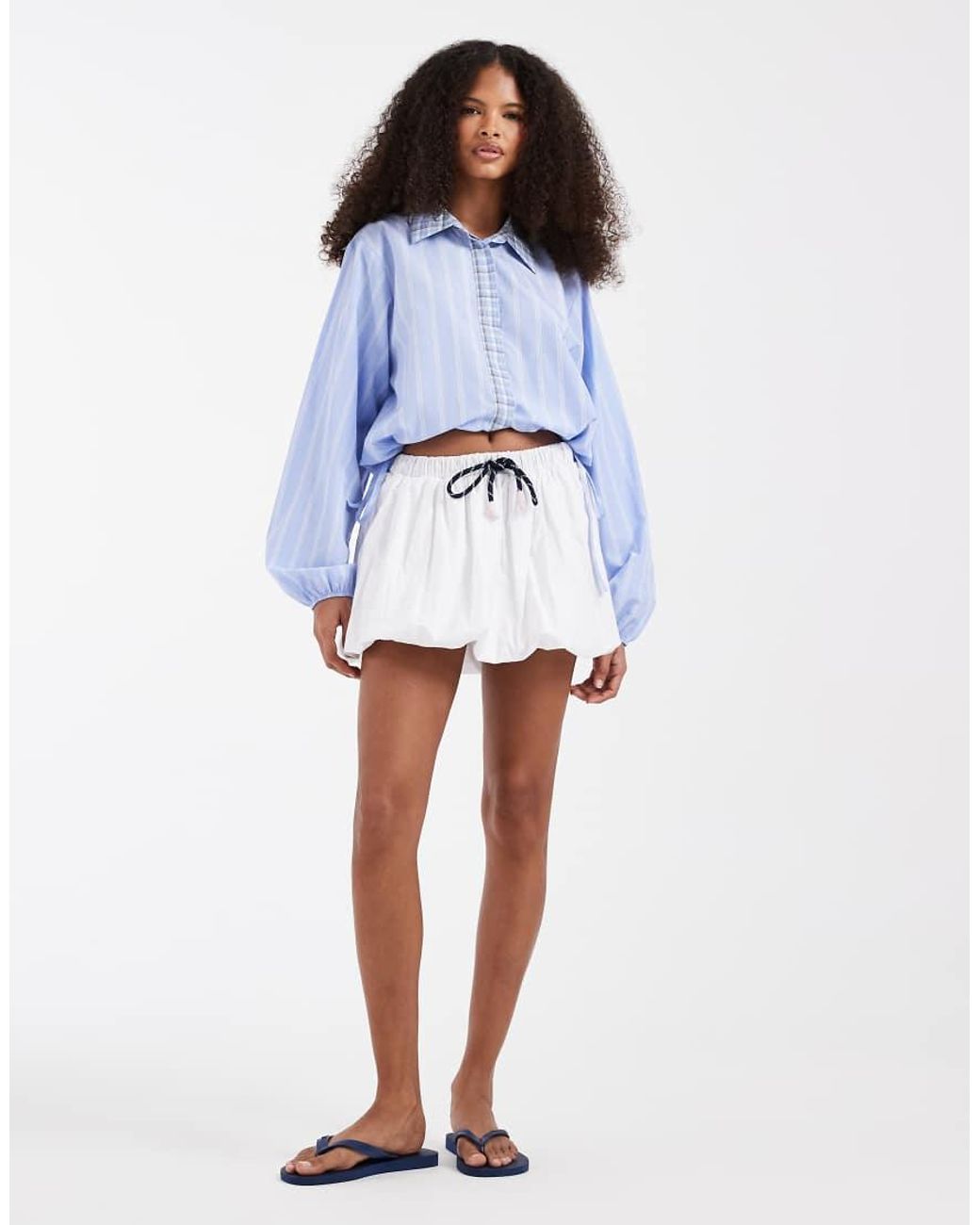 ASOS White Ruched Waist Shirt Set