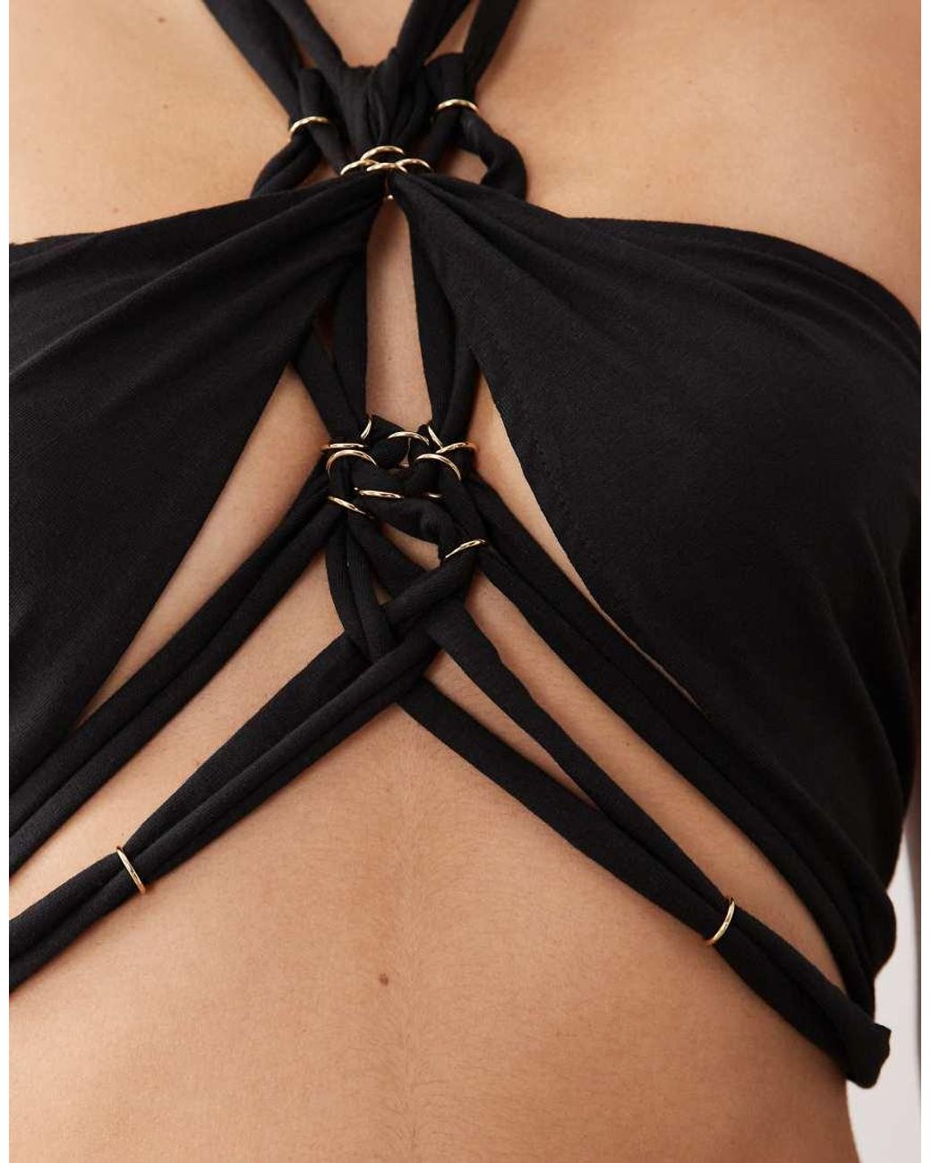 ASOS Black Twist Bust Knot Halter Neck Top