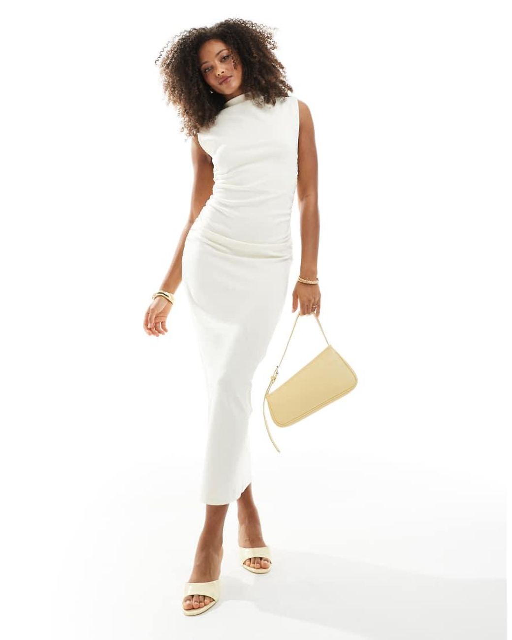 NARRATED White Ruched Bodycon Maxi Dress