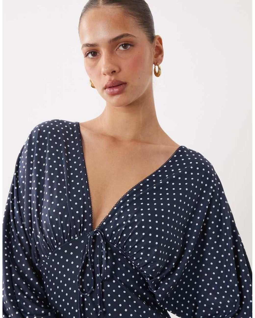 Miss Selfridge Blue V-Neck Balloon Sleeve Mini Dress