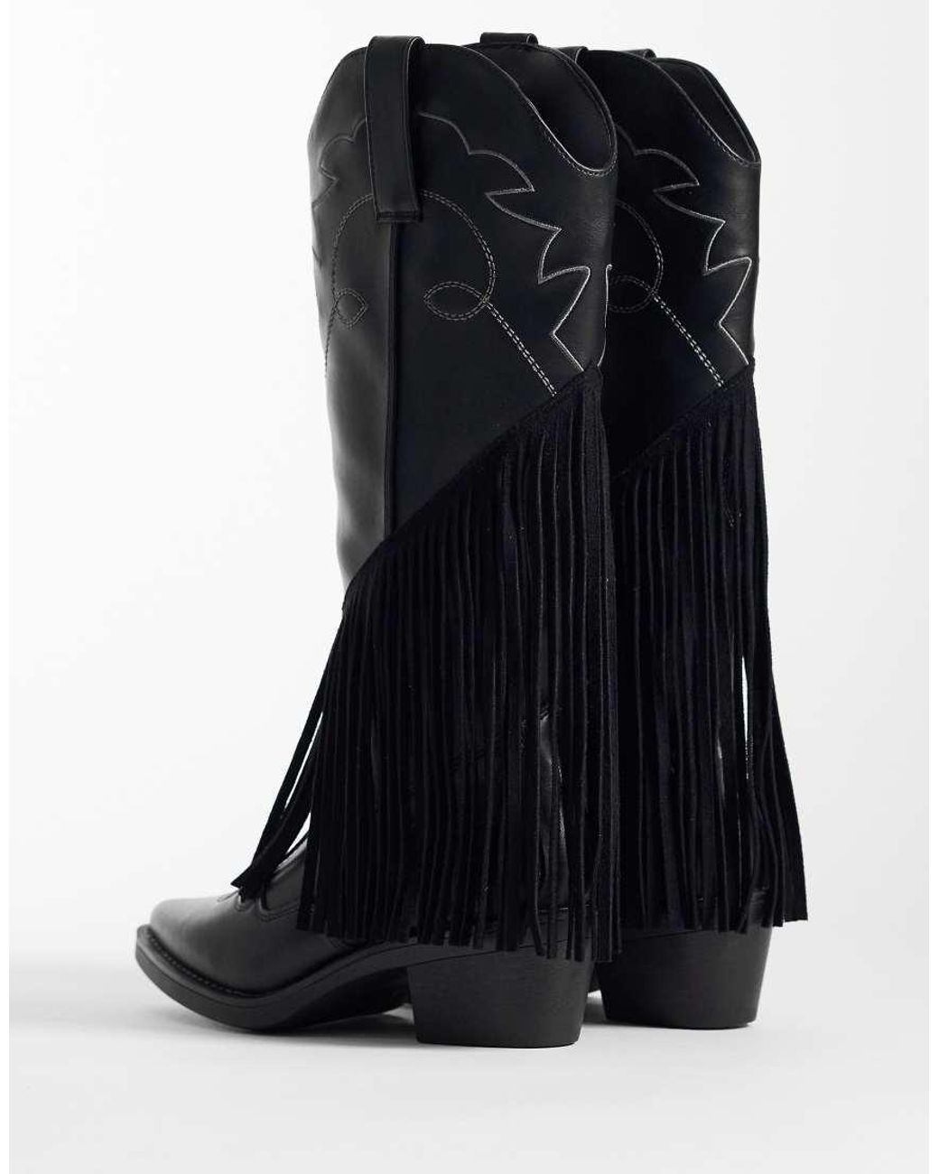Glamorous Blue Western Fringe Knee Boots
