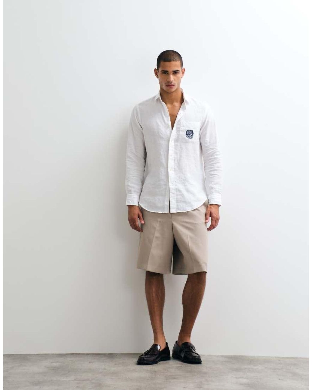 Polo Ralph Lauren White Wimbledon Capsule Crest Embroidered Pocket Linen Shirt for men