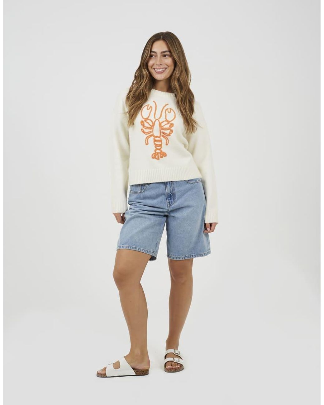 Brave Soul Blue Lobster Embroidered Jumper