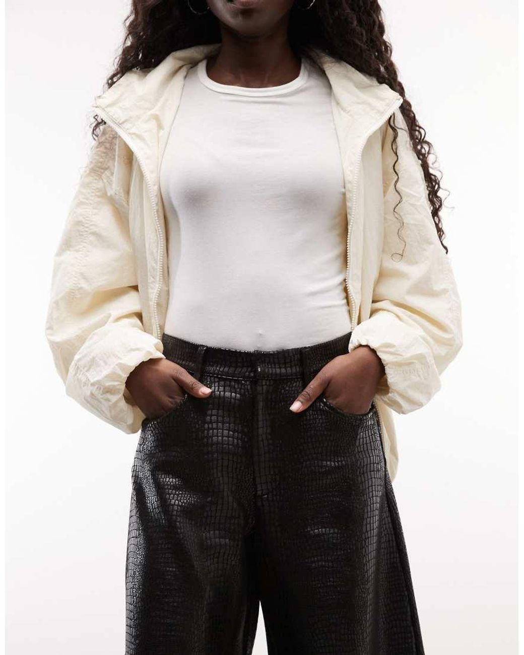 ASOS Black Leather Look Croc Effect Barrel Pants