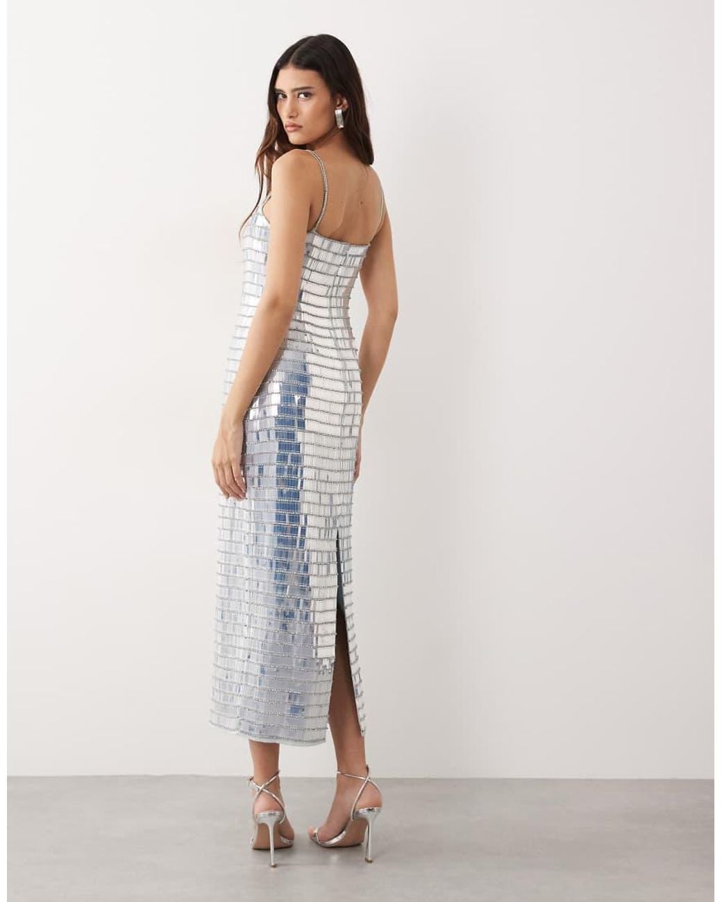 ARRANGE Gray Linear Encrusted Column Cami Maxi Dress