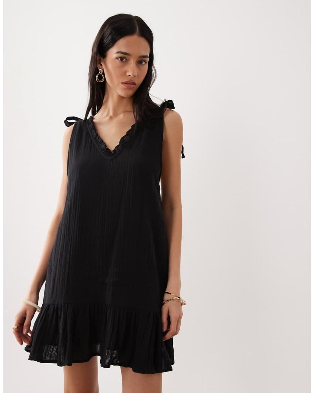 esmé studios Black Tie Strap Mini Beach Dress
