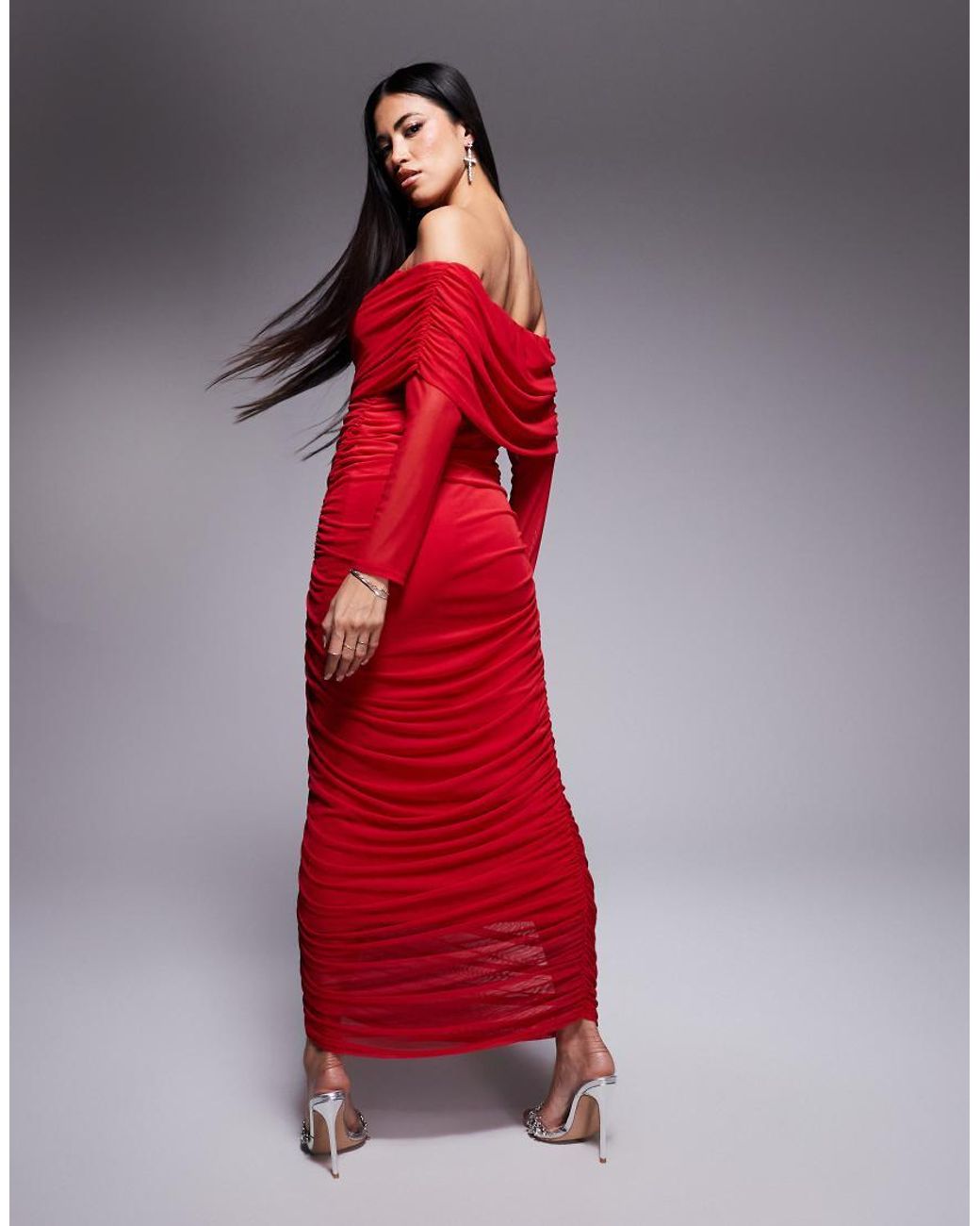 Never Fully Dressed Red Ruched Midaxi Dress