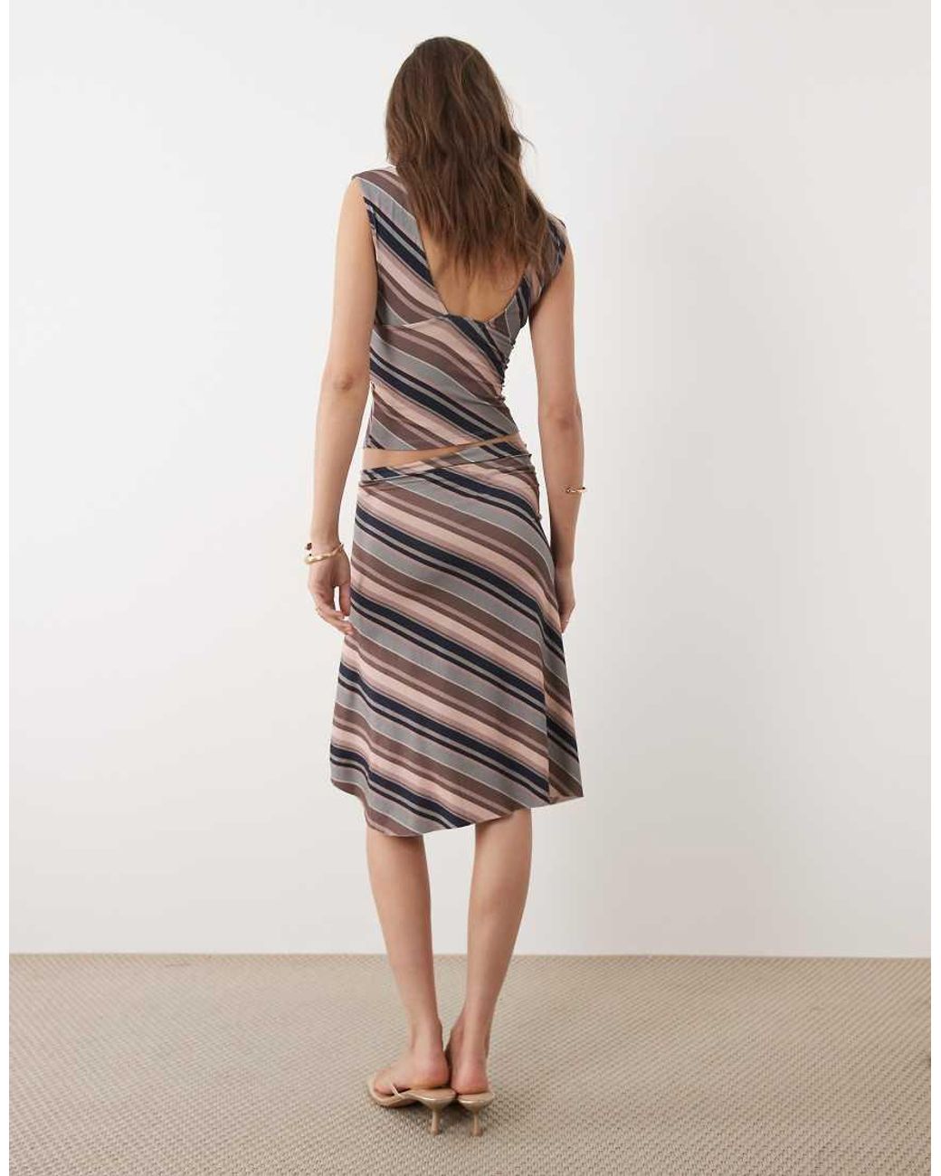 Motel Brown Esmeray Mixed Stripe Midi Skirt