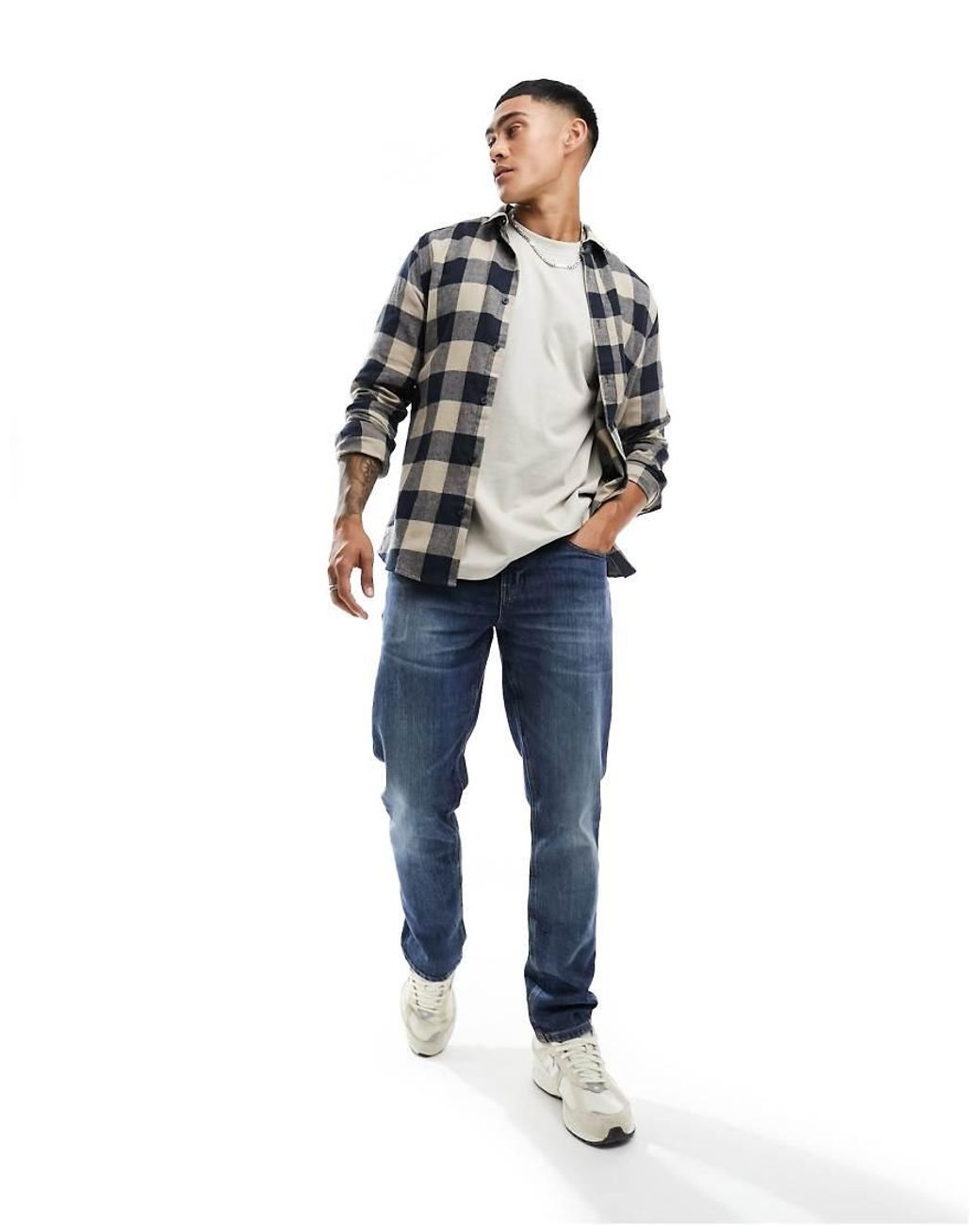 Only & Sons Gray Buffalo Check Shirt for men