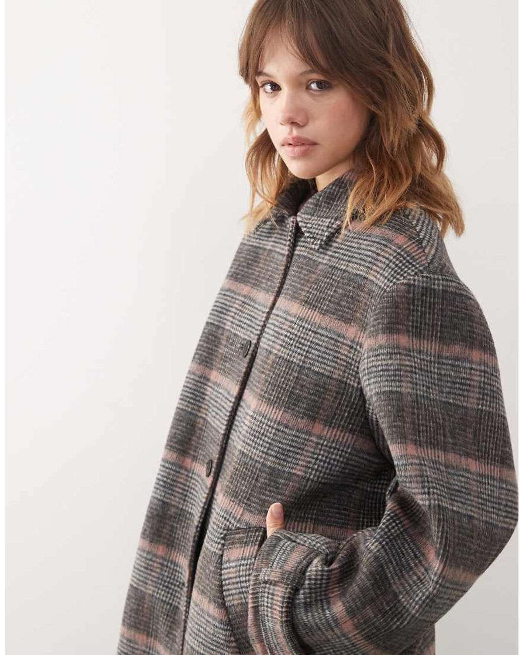 Monki Gray Longline Coat With Wool