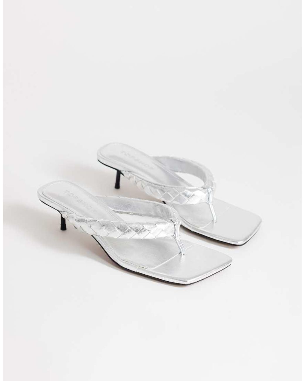 TOPSHOP White Emily Pin Mid Heel Woven Toe Thong Sandal