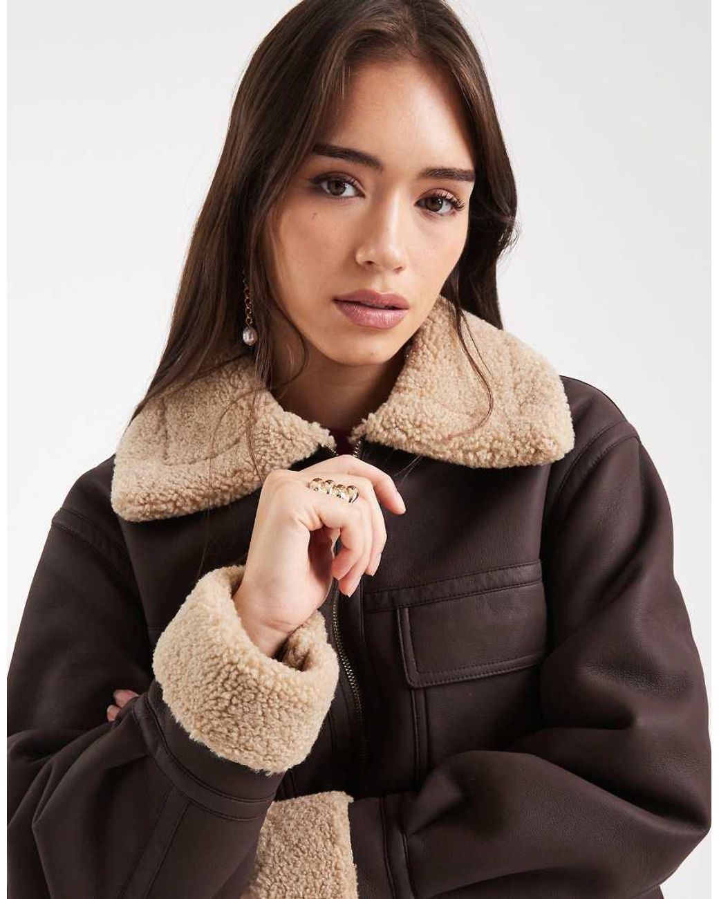 ASOS Brown Leather Look Mid Length Bonded Jacket