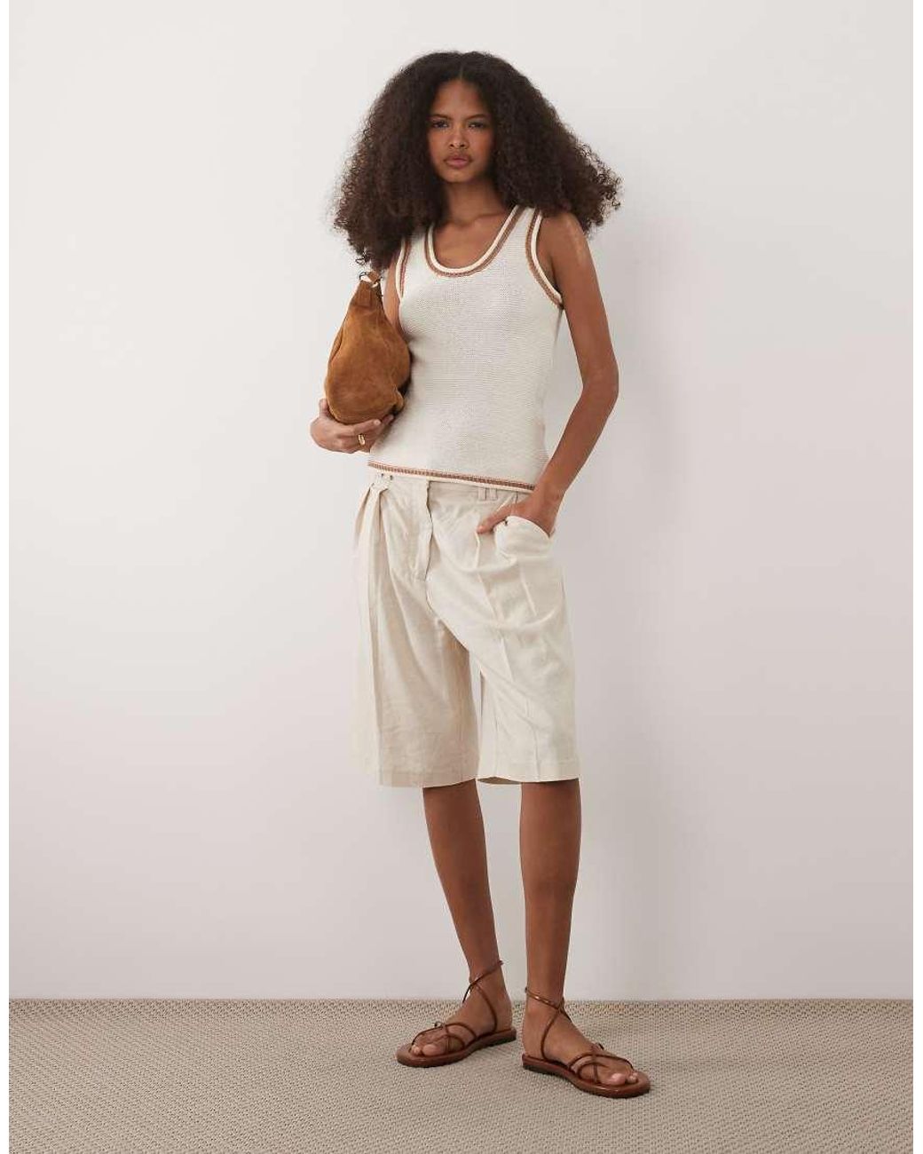 ASOS Brown Knitted Cami Top With Contrast Tipping