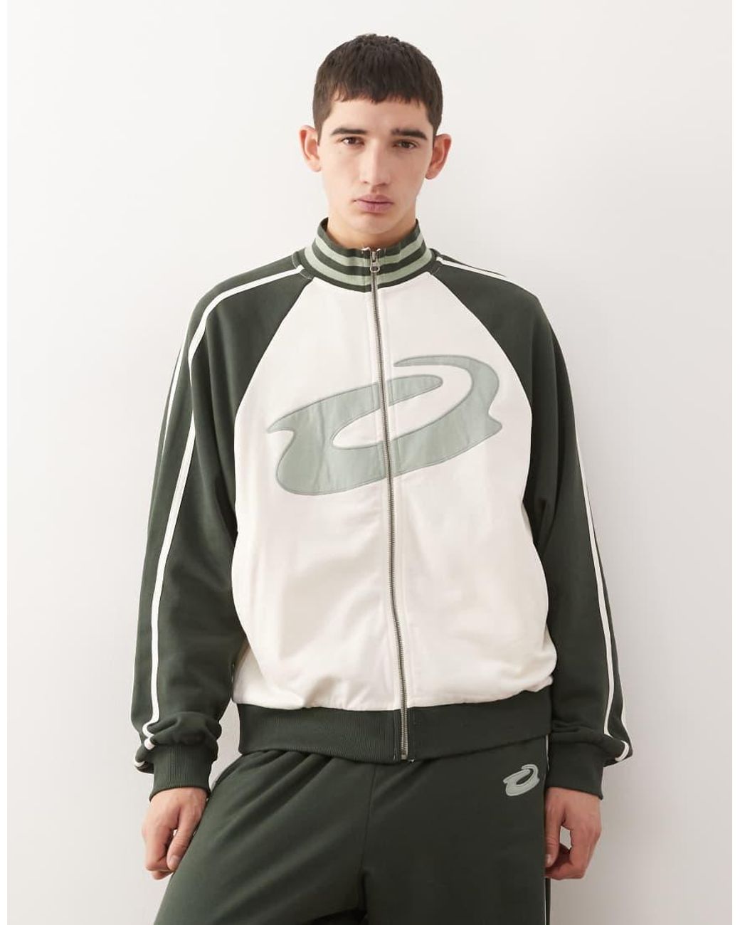 Collusion Natural Ecru And Green Boxy Track Jacket - Part Of A Set for men