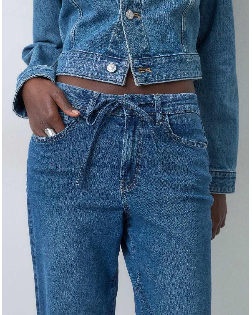 Vero Moda Blue Flora High Rise Straight Leg Jeans With Belt