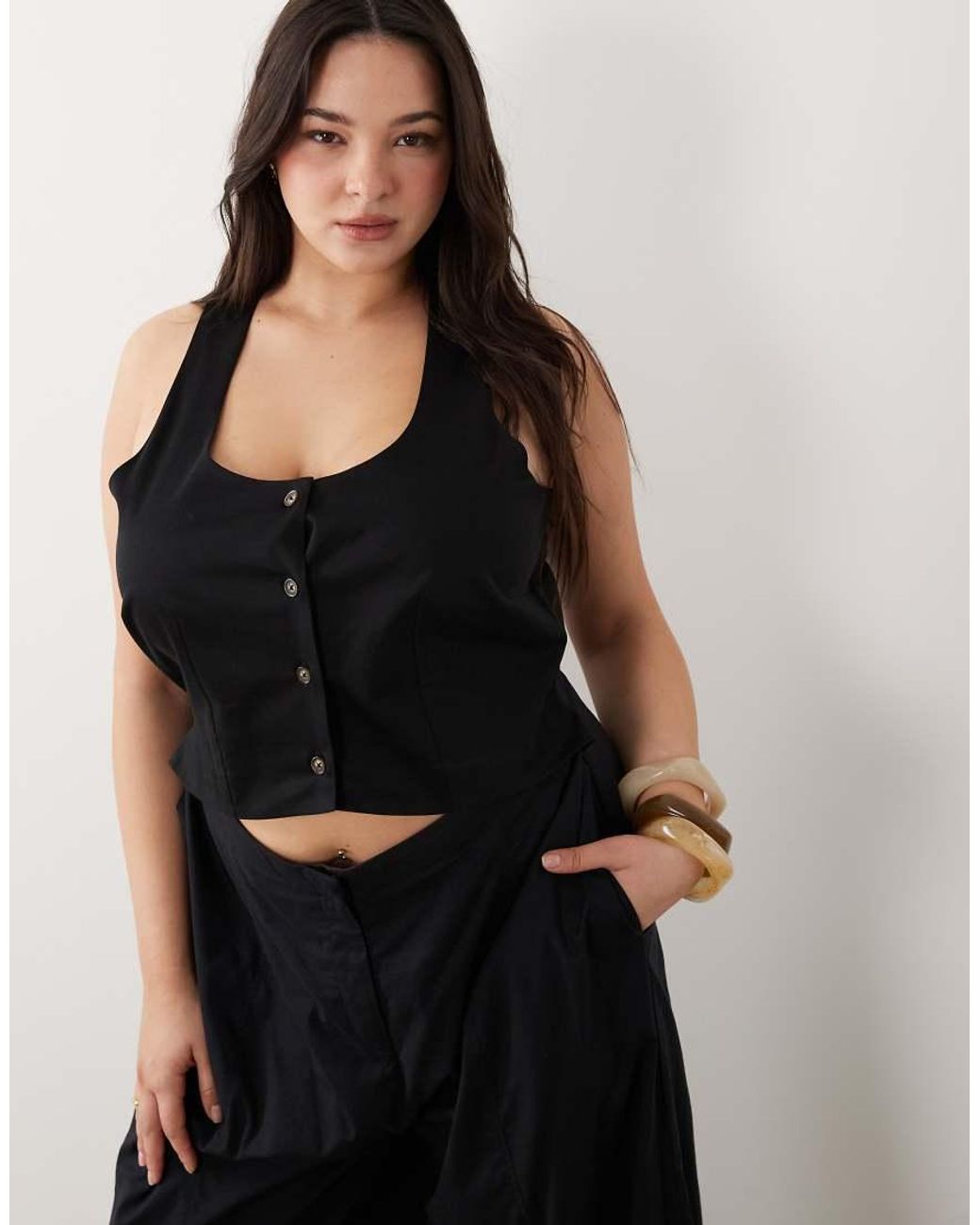 ASOS Black Asos Design Curve Waistcoat Jumpsuit