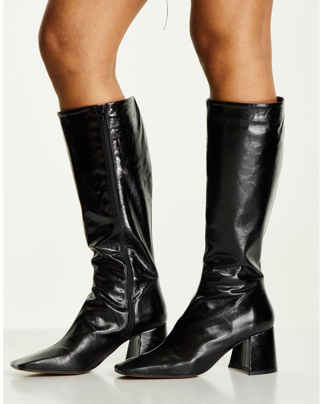 TOPSHOP Tula Leather Mid Knee High Boot in Black | Lyst