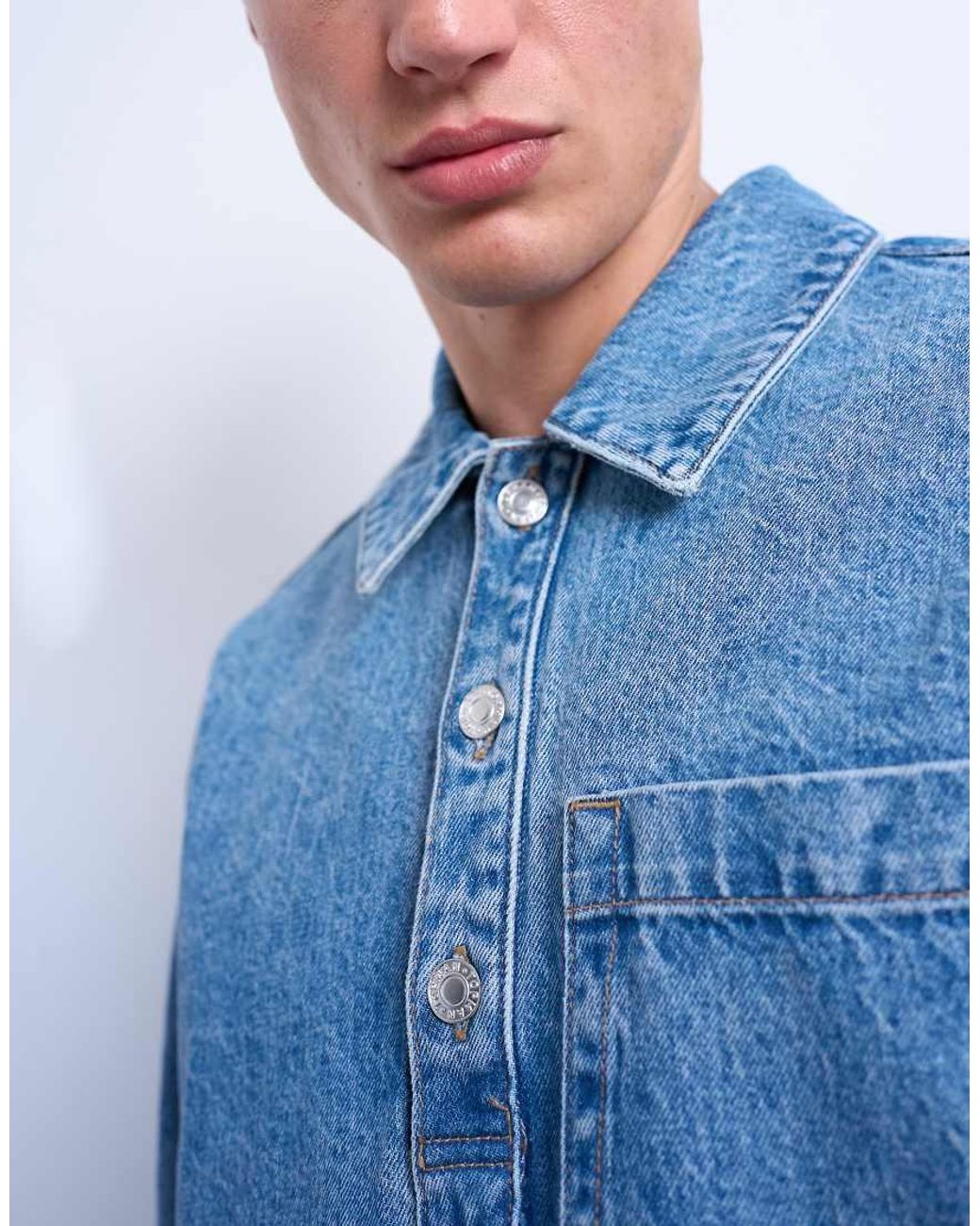 Topman Blue Relaxed Fit Overhead Denim Shirt for men