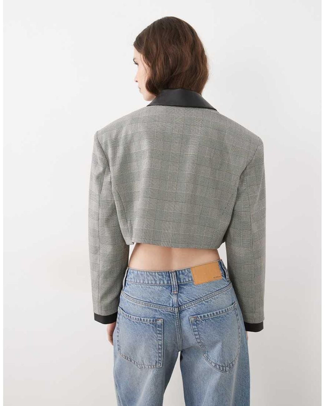 ASOS Blue Boxy Blazer With Faux Leather Double Collar Detail