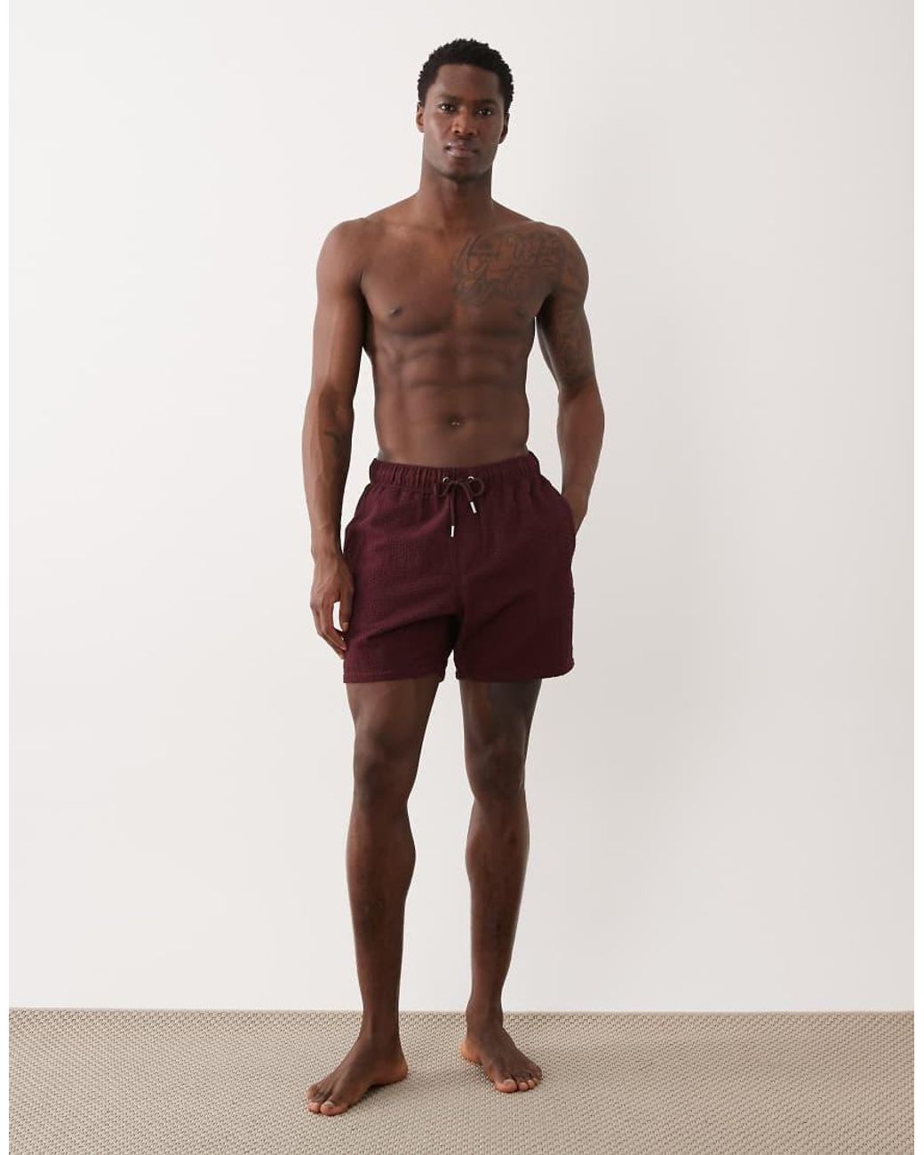 ASOS Red Seersucker Swim Shorts for men