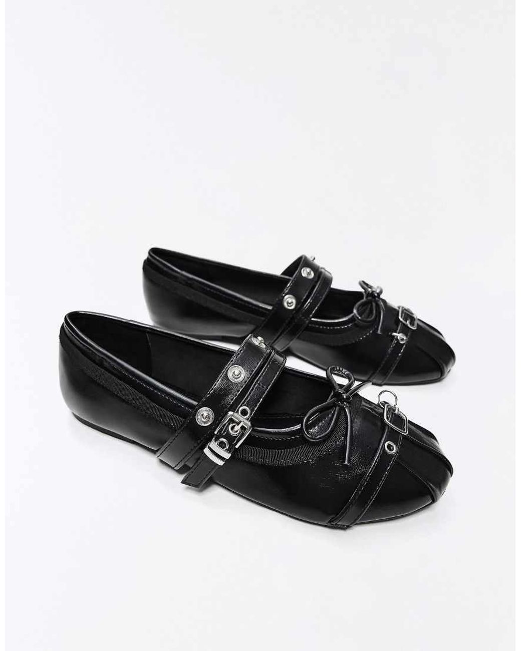 Bershka White Studded Buckle Ballerinas