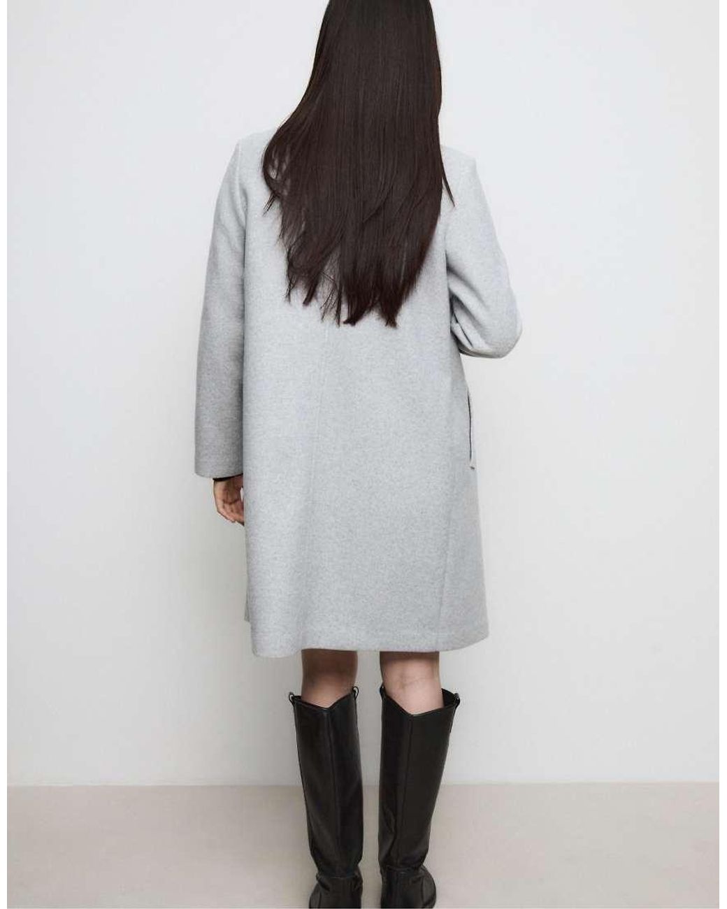 Stradivarius Gray Soft-touch Button-up Midi Coat