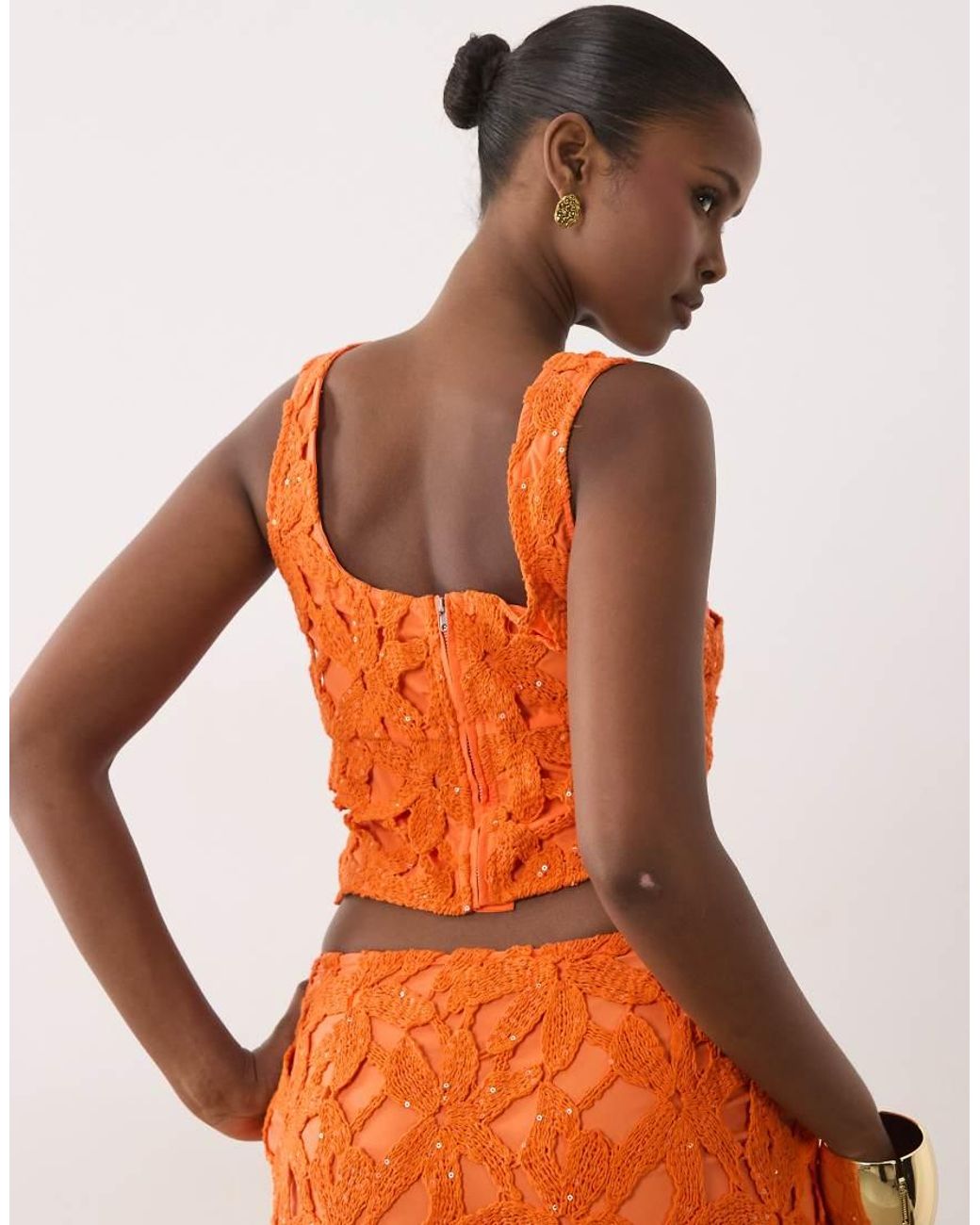 Missy Empire Orange Flower Crochet Scoop Neck Top