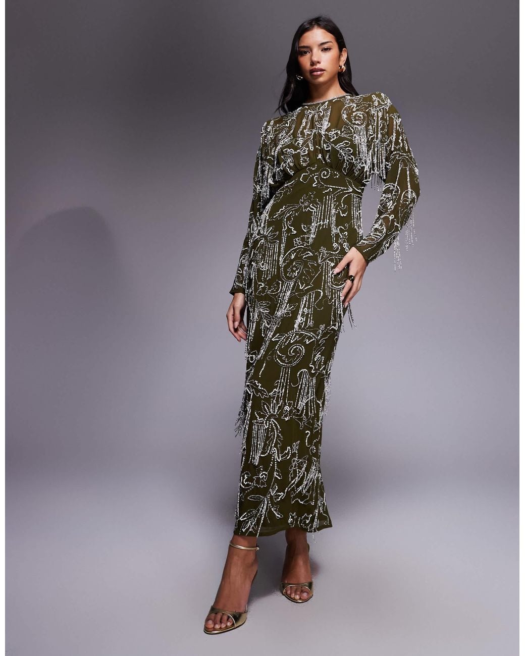 asos green fringe dress Luxury Mint Green Satin Crystal Cape Evening Dress SS503 Mint Green / 2 main image 0