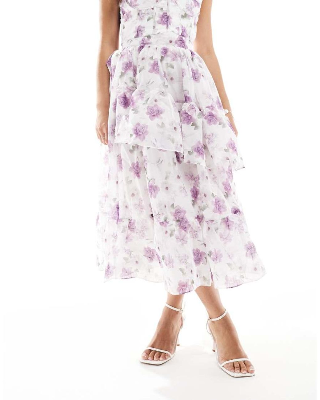 True Decadence Pink Tiered Ruffle Midi Skirt