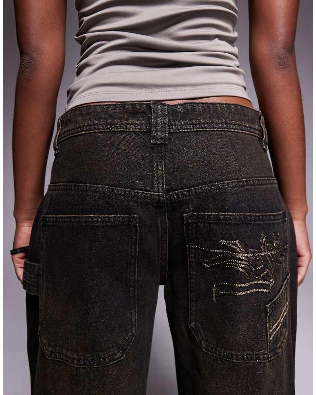 I.AM.GIA Black Misty Low Rise Sand Washed baggy Cargo Jeans