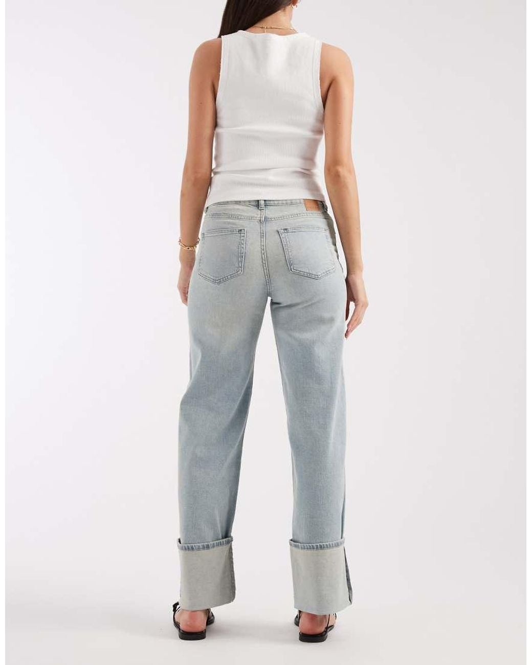 Pieces Blue Wide Leg Fold Up Jeans