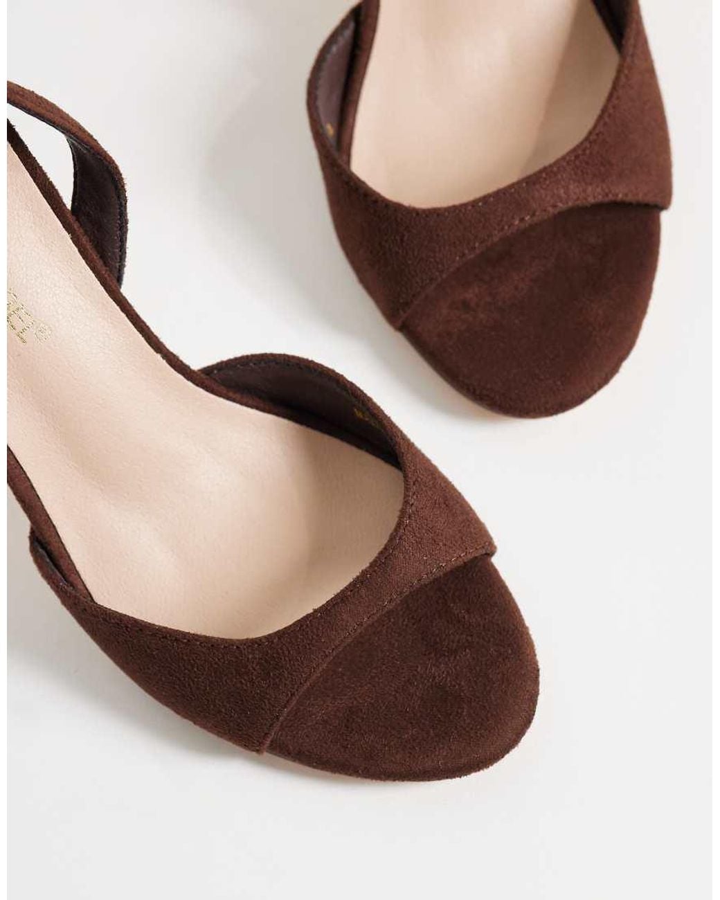 London Rebel Brown Nora Faux Suede Peep Toe High Heeled Sandals