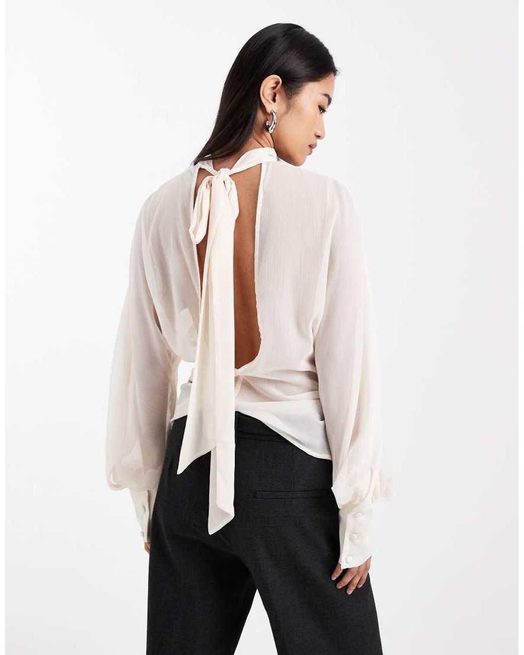 ASOS White Chiffon Batwing High Neck Blouse