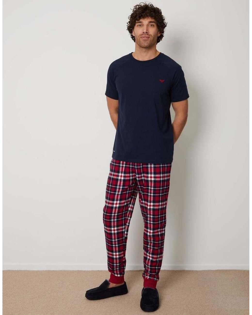 Threadbare Blue 'Everest' Cotton Blend Pyjama Set for men