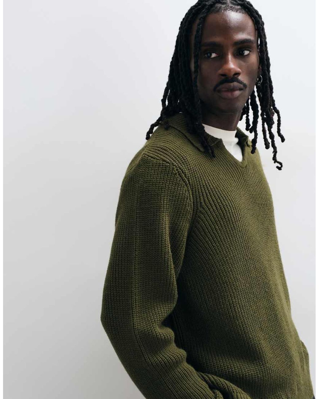 ASOS Green Oversized Knitted Notch Neck Polo for men