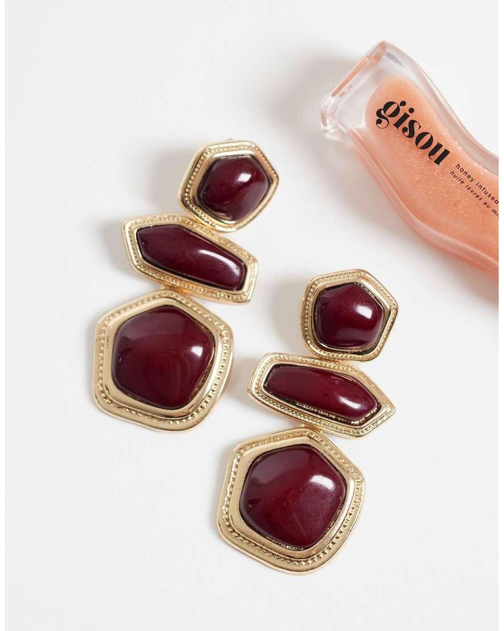 ASOS Metallic Earrings With Triple Drop Resin Stone Set