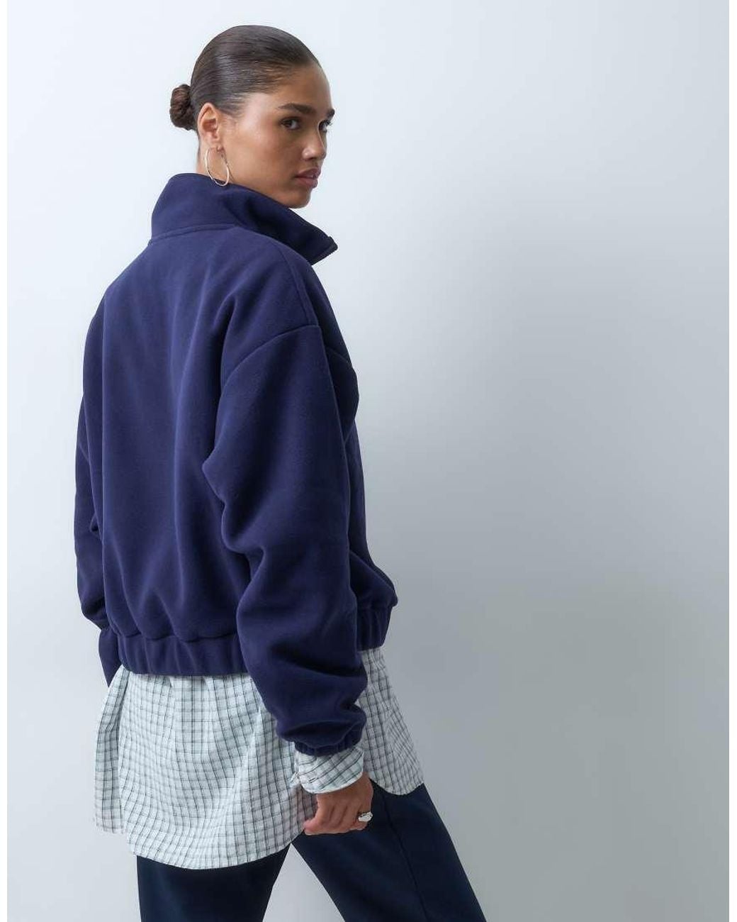 ASOS Blue Funnel Neck Half Zip Pull Over Polar Fleece