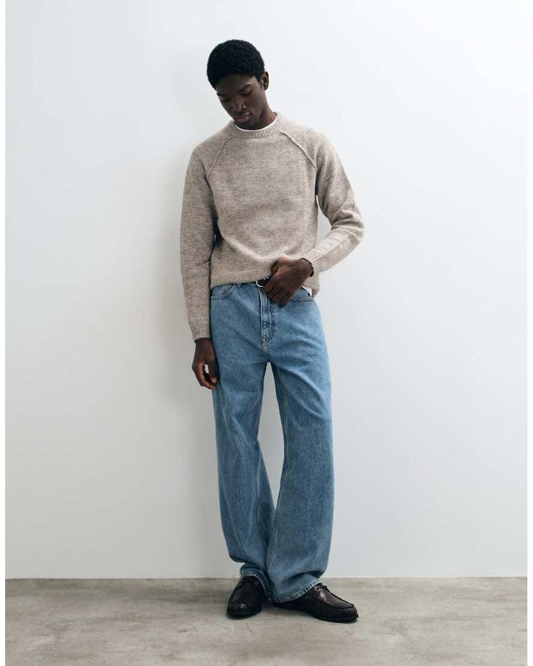 ASOS Gray Relaxed Knitted Crew Neck Jumper for men