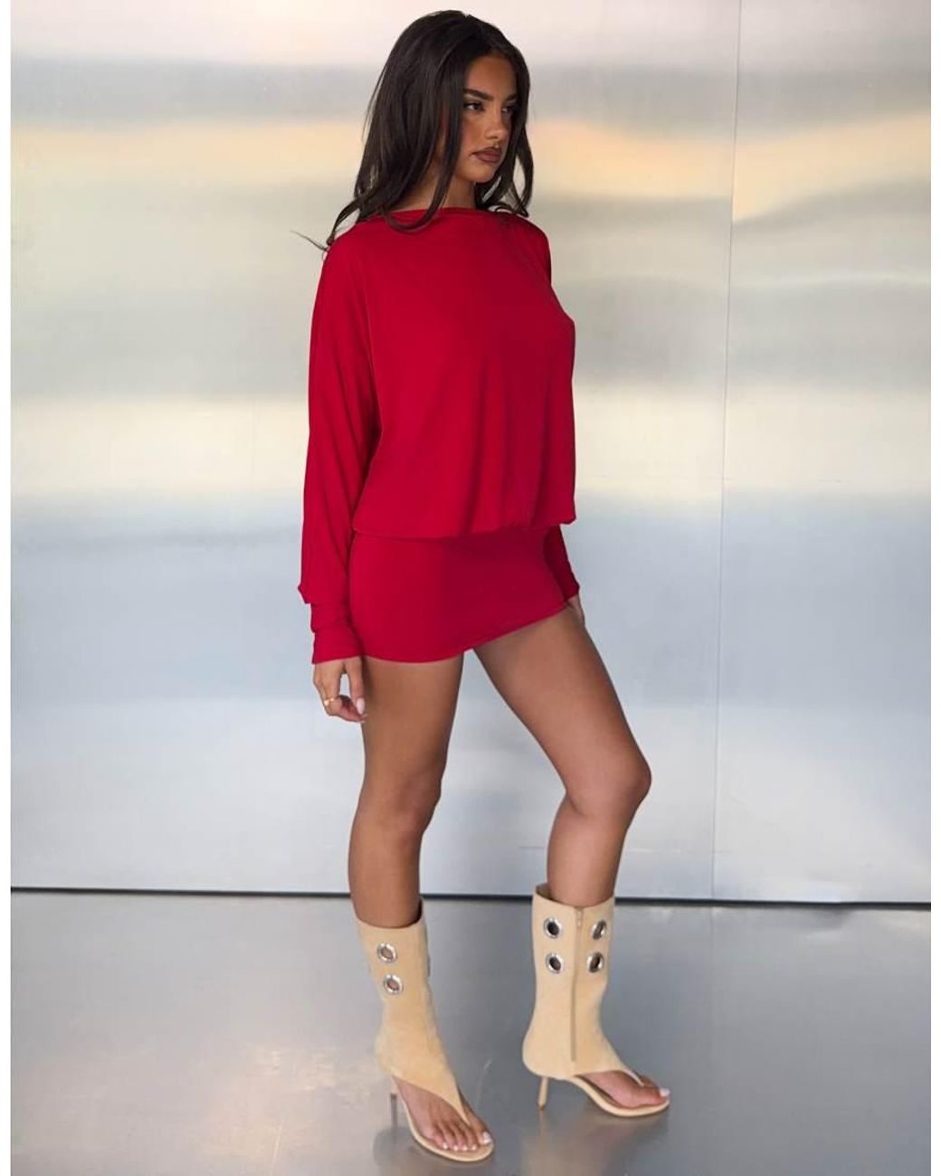 Tiger Mist Red X Jessica Bader Blouson Open Cowl Back Mini Dress