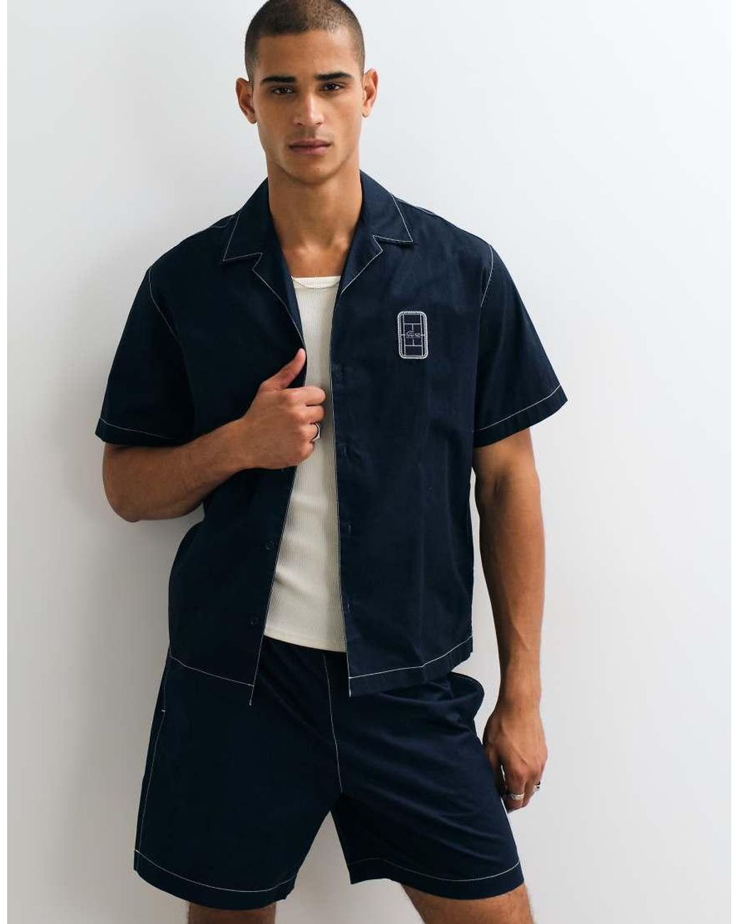 Lacoste Blue Short Sleeve Button Through Logo Polo Shirt for men