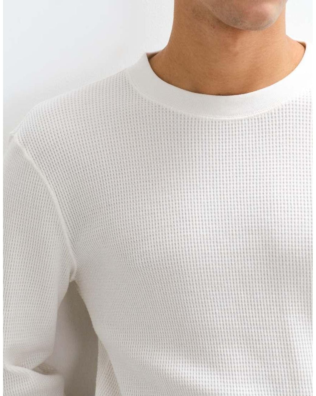 Hollister White Waffle Long Sleeve Crew Neck Top for men