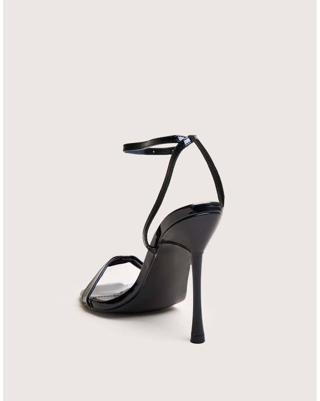 Public Desire Natural Soho Black Patent Barely There Strappy Stiletto Heels